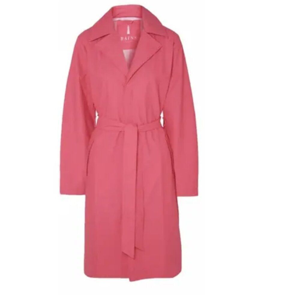 RAINS Vibrant Pink Waterproof Belted Trench Coat, Size S/M